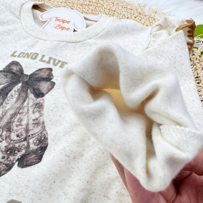 Conj. Blusão de Moletom Cowgirls e Short de Veludo com Laço - Areia 